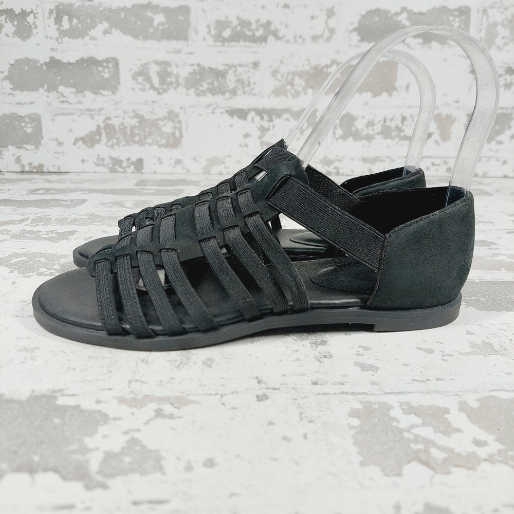 New Eileen Fisher Rato Black Suede Leather Elastic Casual Gladiator Sandals C248